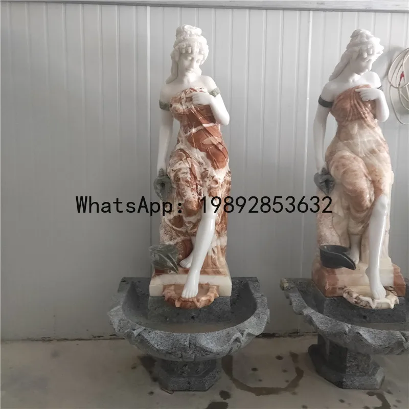 Z4   Fountain Marble Carving European Style Figure Fountain Sculpture Landscape Garden Flowing Water Stone Carving Ornament