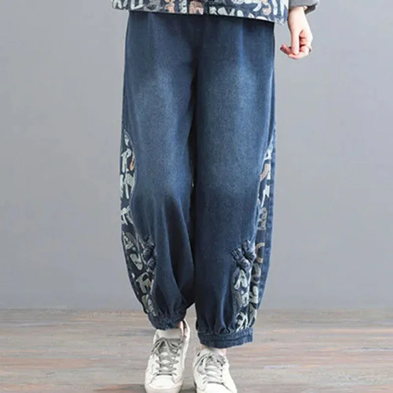 New Spring Autumn Casual Denim Suits Female Letter Printing Splicing Basic Coat Jeans Trousers Two Piece  Womens Sports Sets