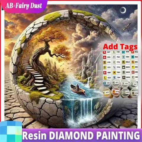 Resin AB Fairy Dust 5D Diy Diamond Painting Creative 3D Landscape Diamond Mosaic Picture Colorful Printed Canvas Handmade Gift F