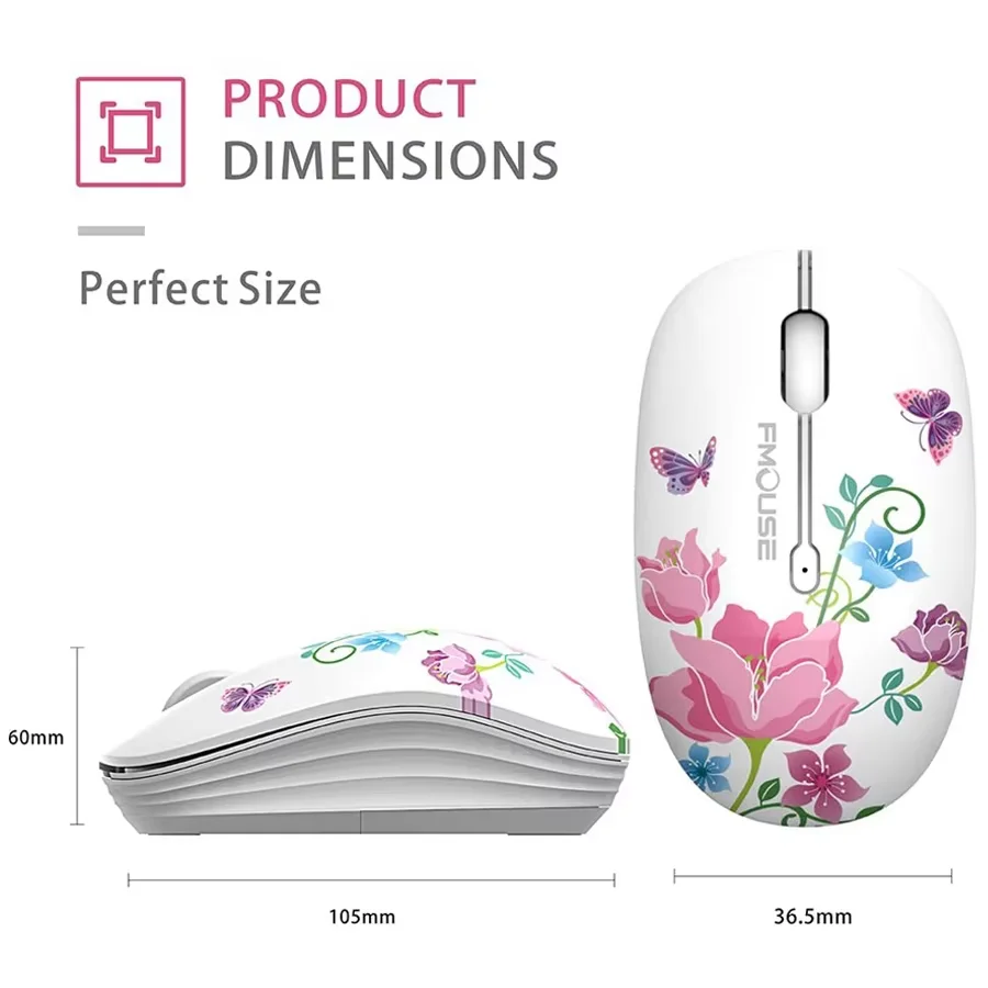 Cartoon Flower Mouse senza fili 2.4G + Bluetooth Dual Mode Mouse ottico muto 1200 DPI Ergonomia Mouse da gioco Bluetooth per laptop