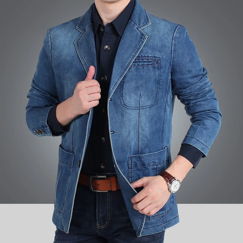 Jaket Jeans Vintage pria, jaket Denim Tide kasual nyaman Semua cocok untuk lokomotif Streetwear mantel baru musim gugur