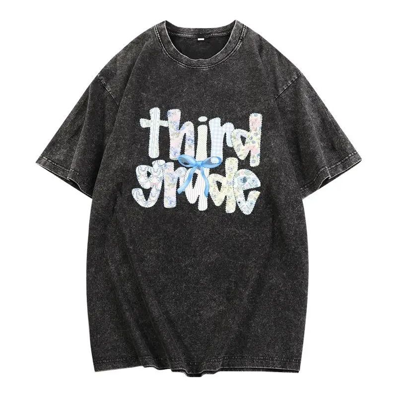 

"Third Grade T-Shirt. Women Men Teacher Gift. Cute Floral Print Top. Back To School Graphic Tee. School Grade Apparel."