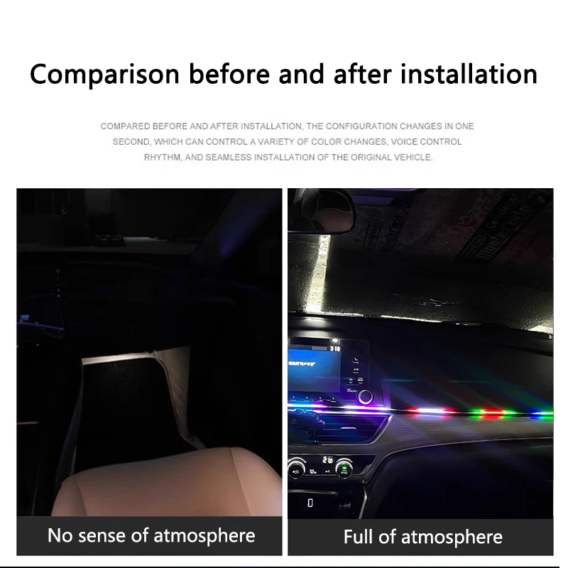 Carro LED Luz Atmosfera, 64 Cores, Tiras de Acrílico, 110cm, Full RGB, Auto Interior, Hidden App, Controle Remoto, Lâmpada Ambiente, USB