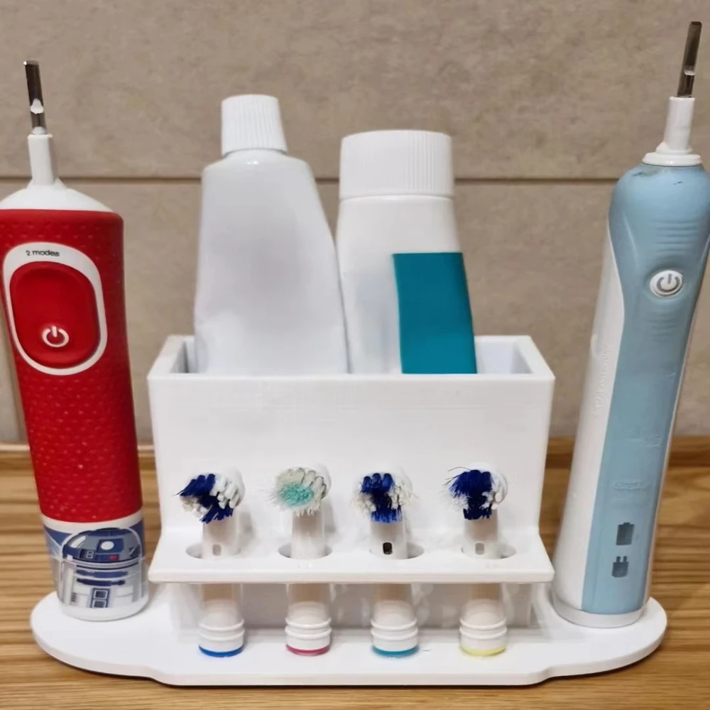 3D Printed Oral B Family Toothbrush Charging Stand Large Capacity Storage Holds 4 Replacement Brush Heads Tidy Home