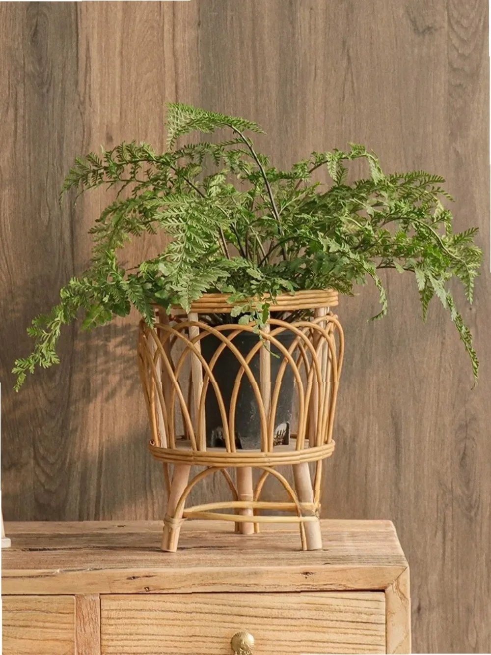 Nordic Simple Woven Plastic Rattan Floor Standing Plant Pots Basket Living Room Home Decorations
