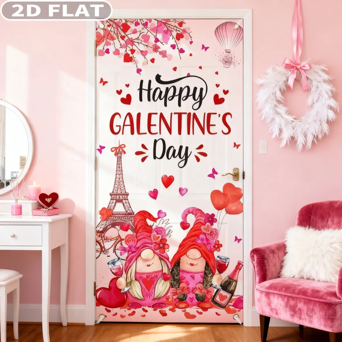 1pc Galentine's Day Door Cover Party Banner- 3x6 FT Durable Polyester Festive Pink Heart Banner, for Valentine Photo Backdrop