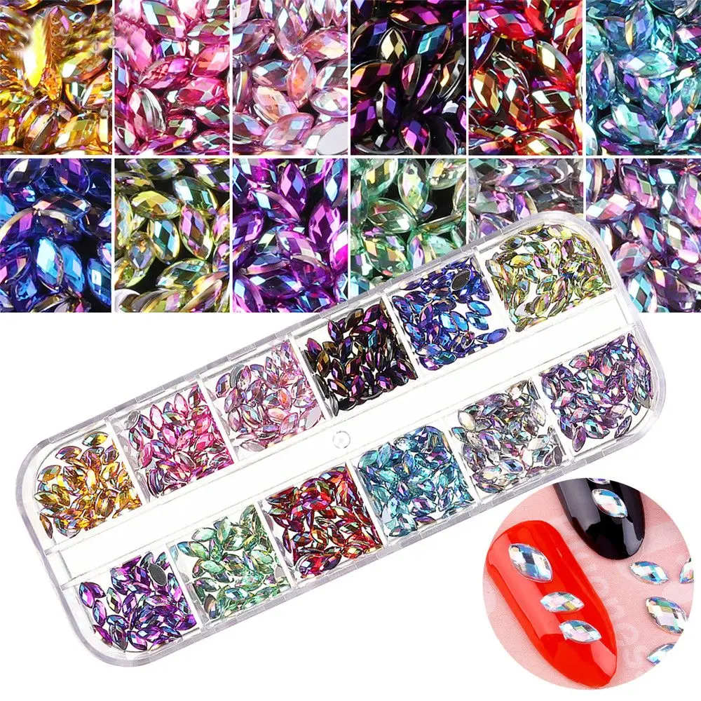 12 rasters/doos bedels mode gemengde kleur 3D glitter gezicht lichaam versiering kristal edelstenen paard oog AB strass nageldecoraties