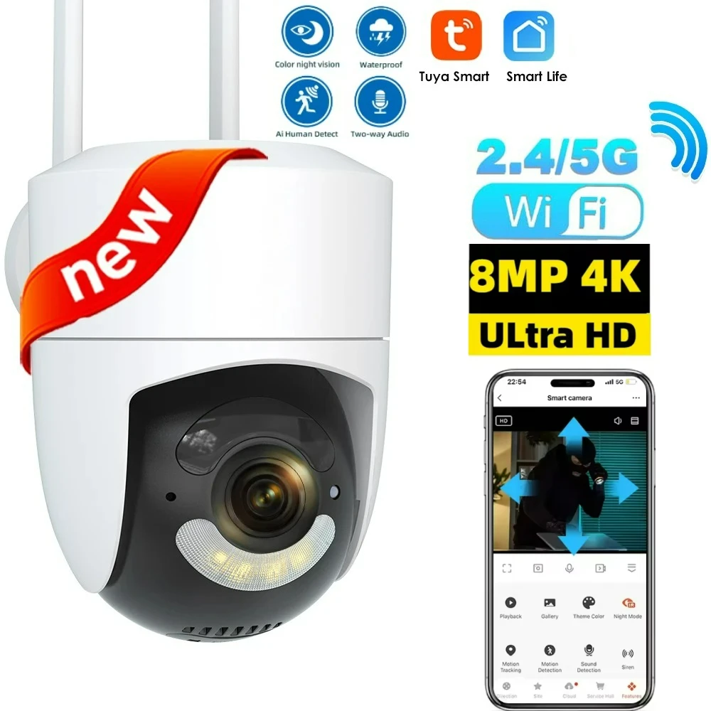 4K 8MP Tuya WiFi 카메라 야외 2.4G/5G Wifi 감시 카메라 보안 보호 CCTV Smartlife 6MP 비디오 캠 Tuya