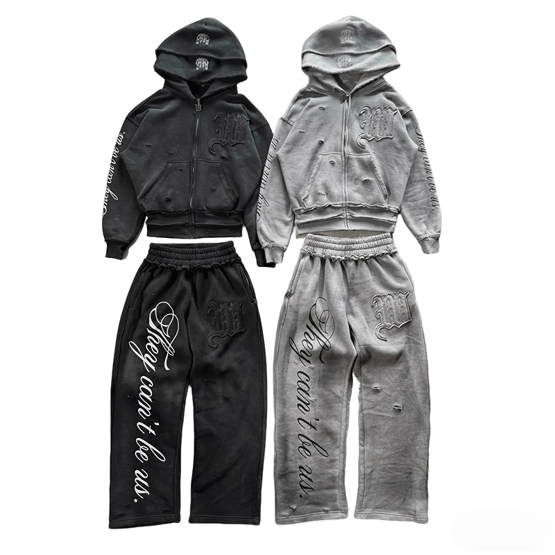 

Graffiti Letter Embroidery Oversized Zip Hoodie Loose Pants Comfort Fashion Sports Suit Y2K Men Women Hip Hop Casual Streetwear