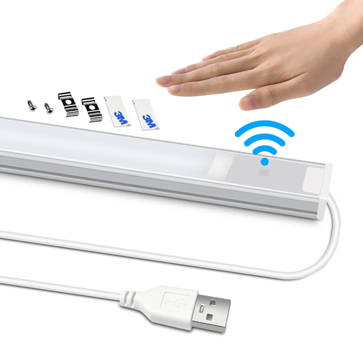USB Wireless Induction Night Light - Bedroom Wardrobe/Cabinet Hand Wave Sensor Light  No Drilling Installation,Study Wall Lamp