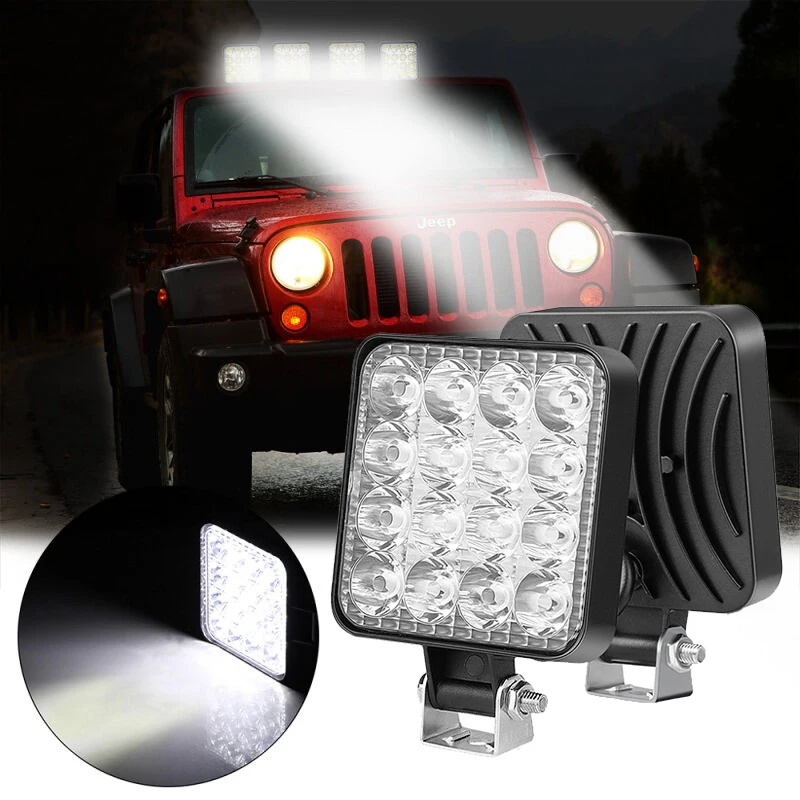 2Pcs Car Spotlight Universal 12V 16LED Auto Offroad Vehicle ATV Boat Truck SUV Headlight Working Light Fog Lamp Car Accessories