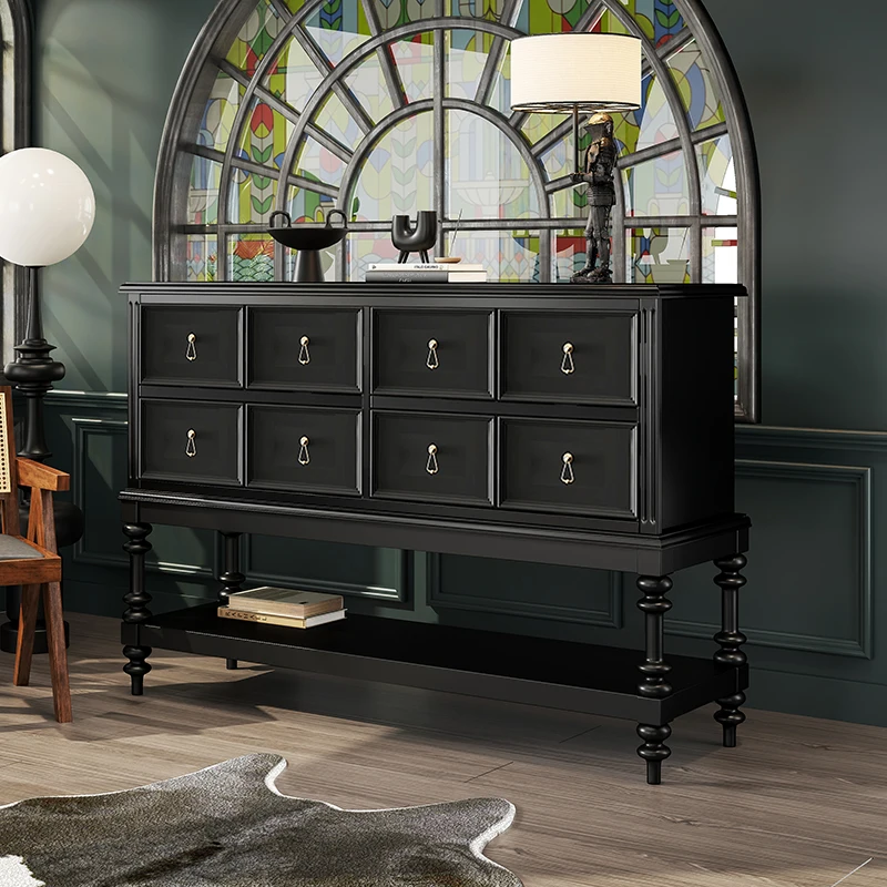 

French entrance cabinet retro black solid wood bucket cabinet living room against the wall locker side