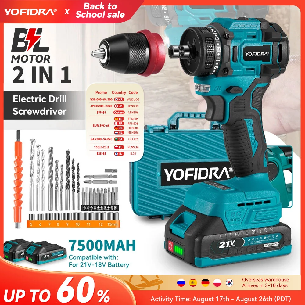 YOFIDRA 2 in1 Bürstenlosen Elektroschrauber Hammer Akku-bohrschrauber Auswirkungen Multifunktionale Power Tool Für Makita 18 V Batterie Pin