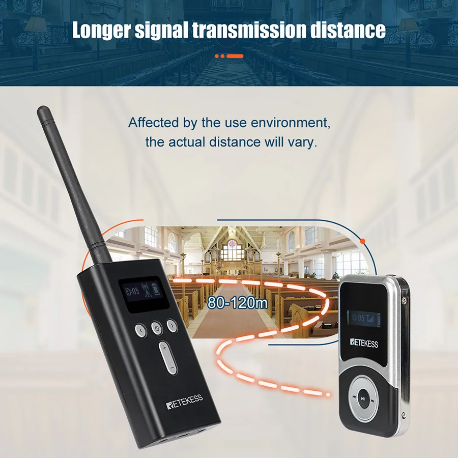 Imagem -02 - Retekess T130s Sistema de Guia Turístico de Áudio sem Fio Transmissor Receptor para Conferência Excursão Igreja Treinamento Museu Fábrica