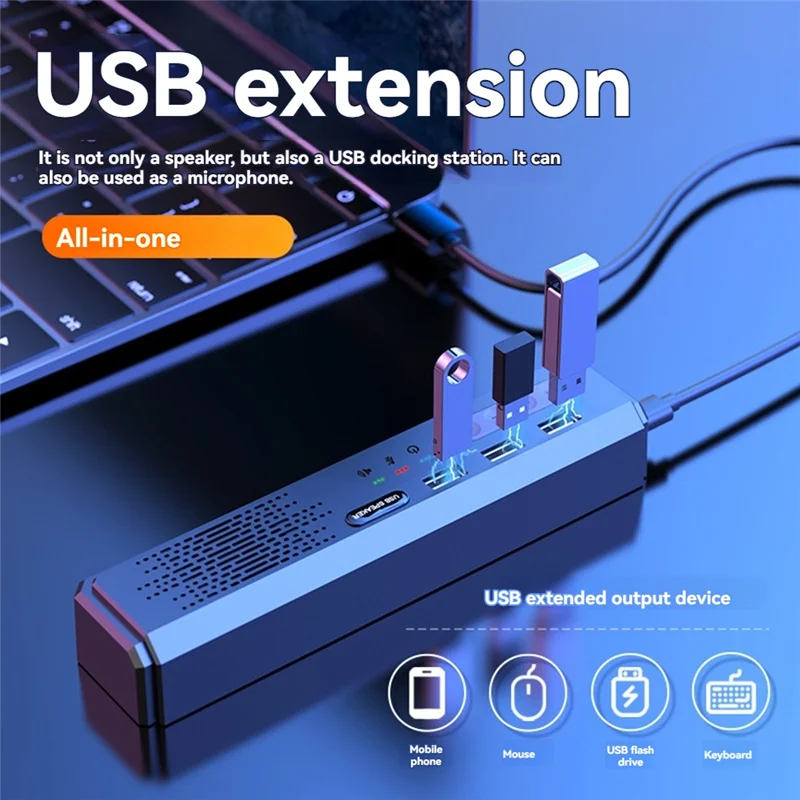 HUB USB para PC con Altavoz Bluetooth, altavoz de escritorio multifuncional con micrófono y función de ajuste de volumen