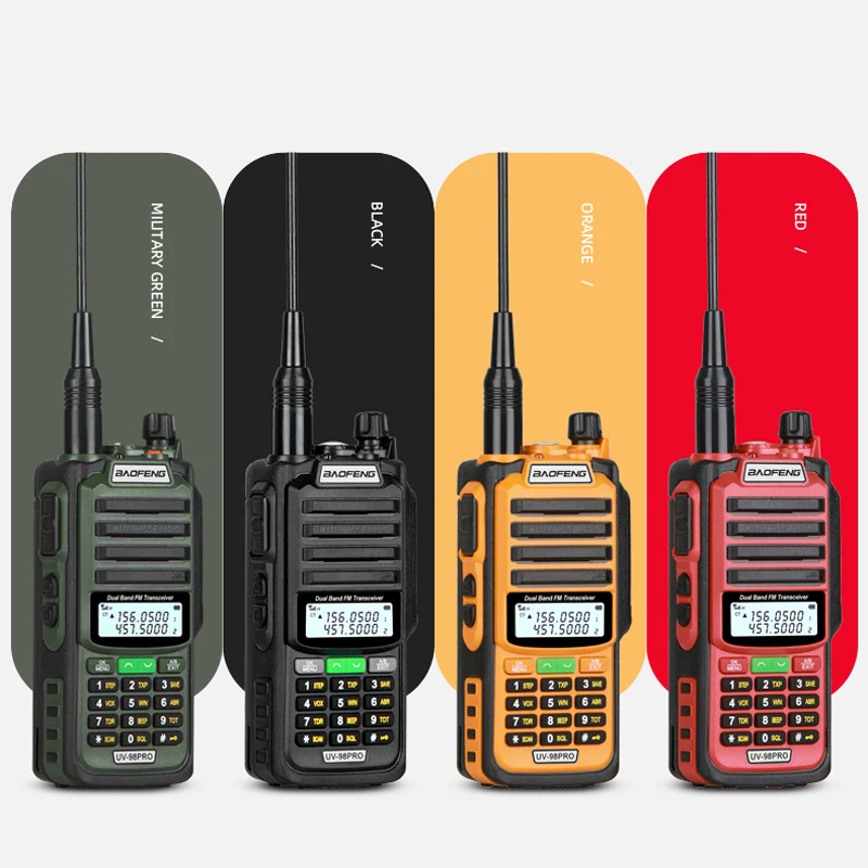 Baofeng-UV-98 PRO Walkie Talkie de Longo Alcance, 10W, Alta Potência, IP68 Impermeável, Rádio Bidirecional, Dual Band, FM, Portátil, Rádios de Caça