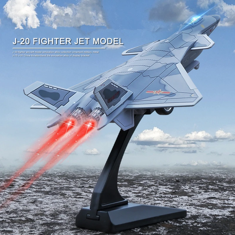 NEW Chengdu J-20 Alloy Stealth Fighter Aircraft Airplane Model Simulation Metal Fighter Battle Plane Model Sound Light Kids Gift