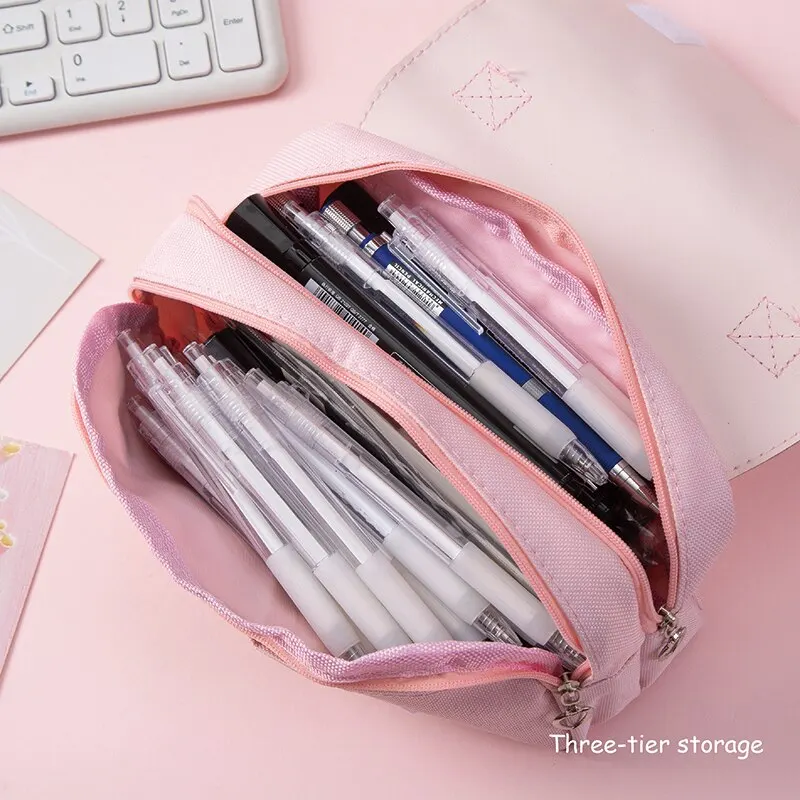Double Layer Cute Cat Decompression Pencil Case Big Pencil Box Portable Girls Pen Bag School Pouch Kawaii Stationery Pensil Case