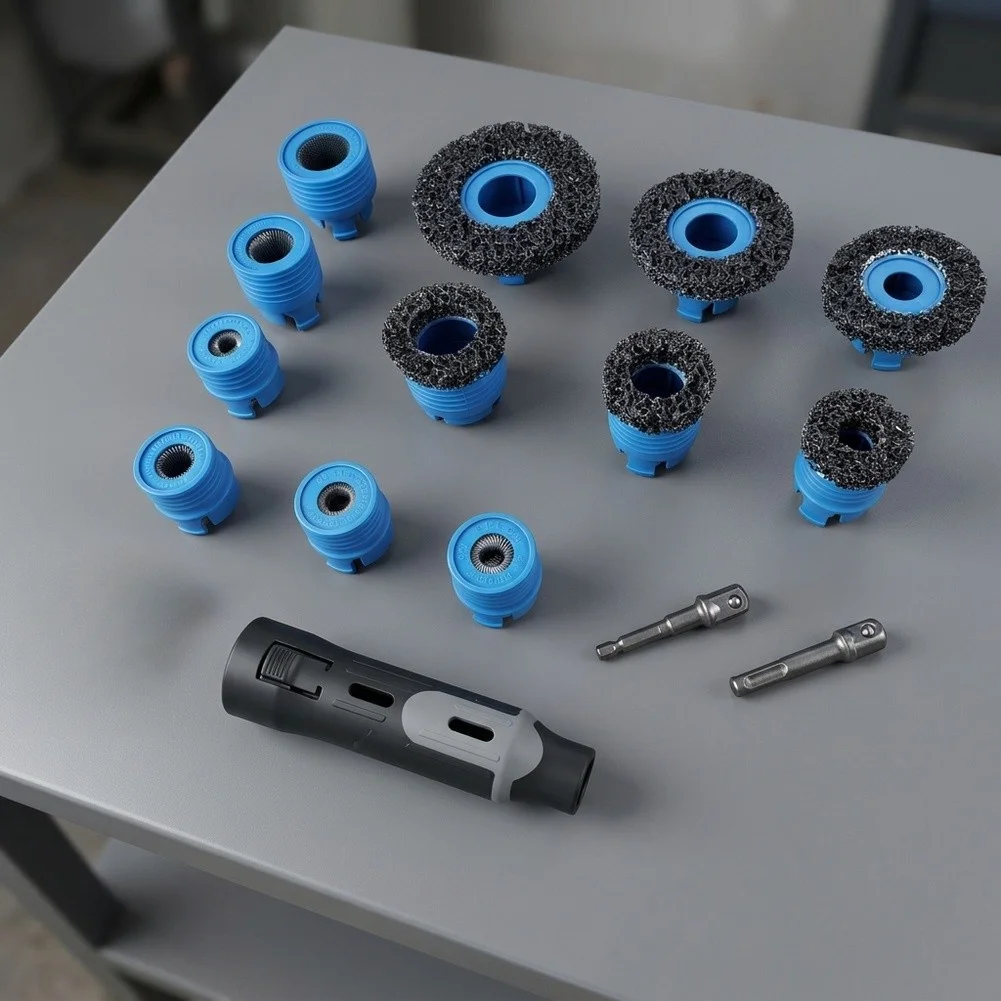 15-Piece Automotive Rust Brush Set for Wheel Bolts Includes 3 inch 3 1/5 inch 4 inch 5/8 inch 7/8 inch 1 1/8 inch Pads