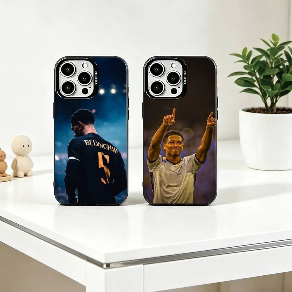 Funda para Teléfono con Diseño del Futbolista J-Jude Bellingham para iPhone 17, 16, 15, 14, 13, 12, 11 Plus, Pro Max, XS, Colorida en Plata y Negro