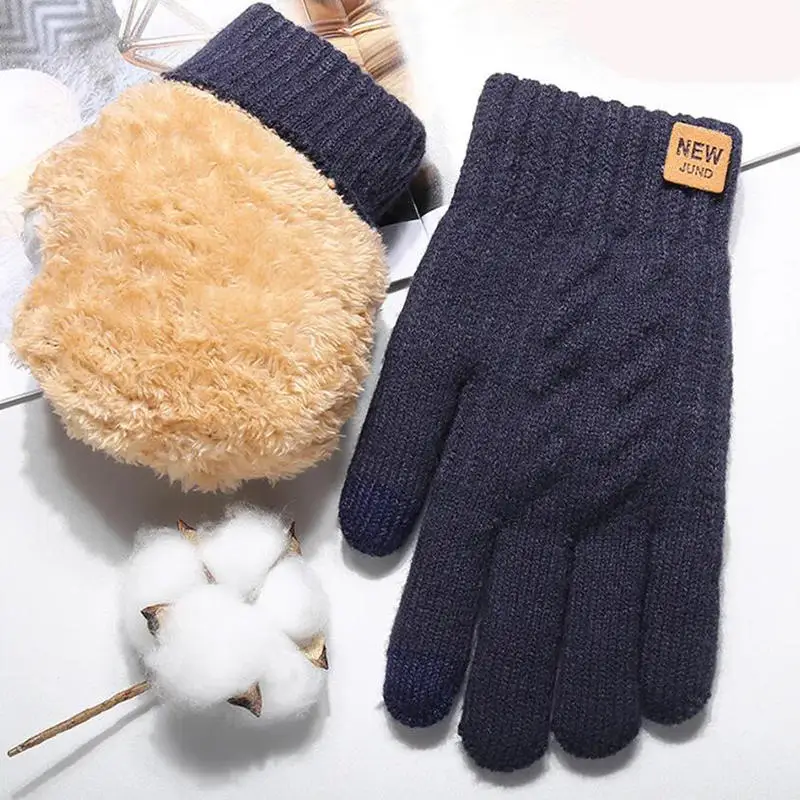 Warme Gestrickte Handschuhe Herbst Winter Vollfinger Handschuhe Doppel-schicht Dicken Handschuh TouchScreen Fäustlinge Outdoor Radfahren Fahren Handschuhe