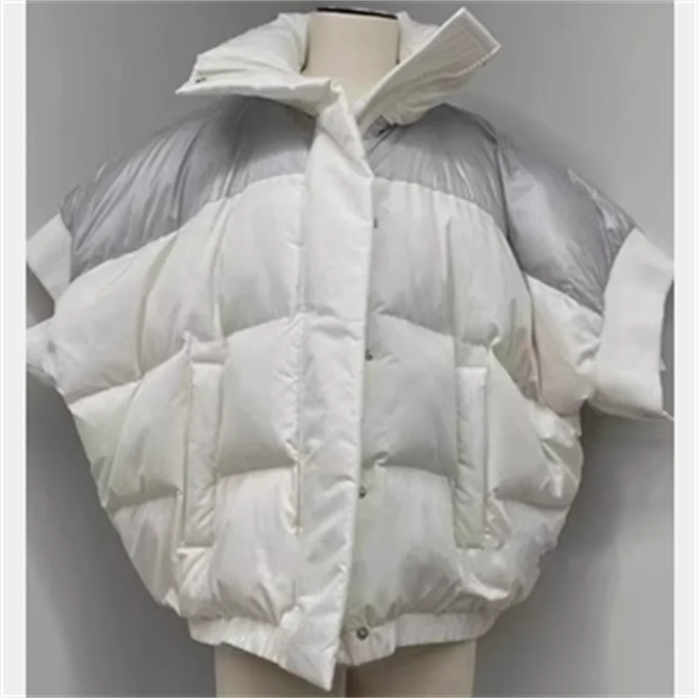 new bat short-sleeved fluffy thickened loose white down jacket women