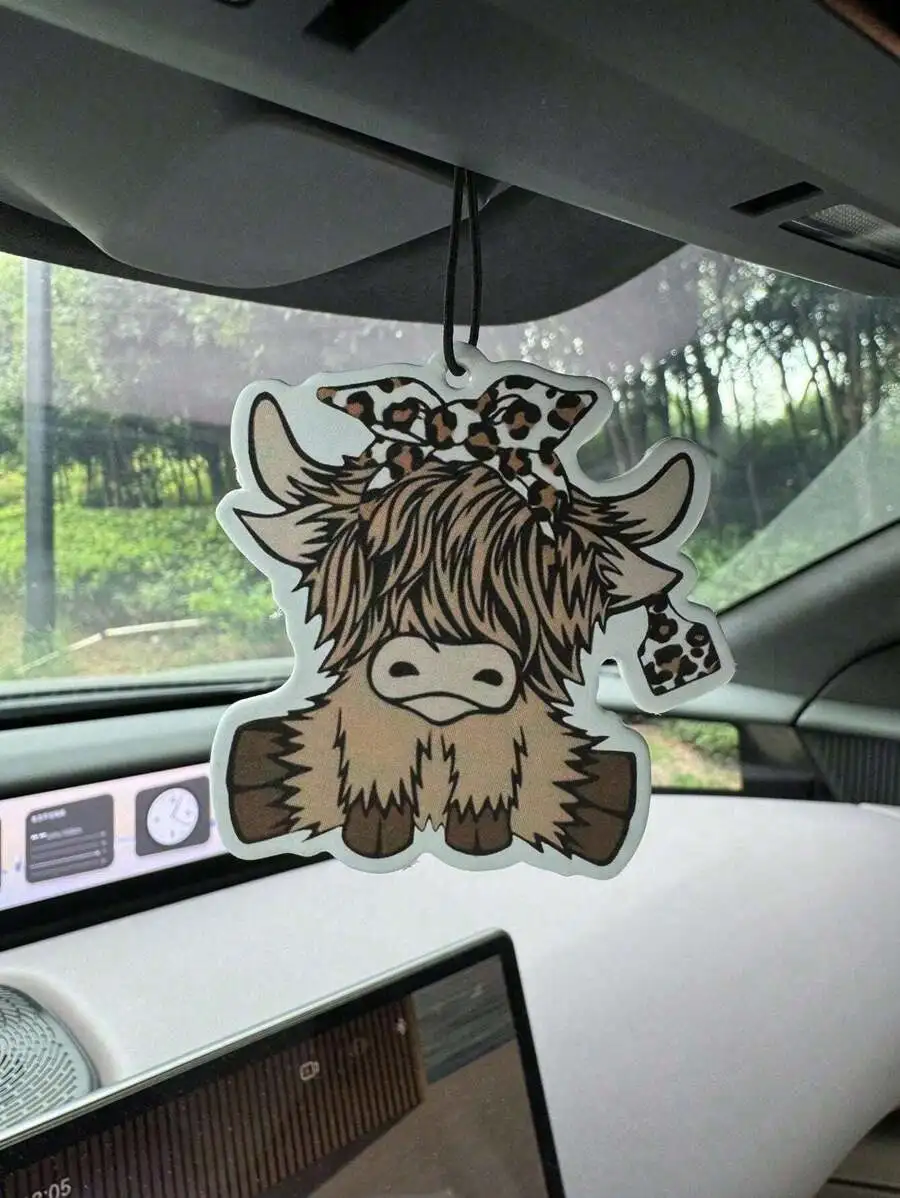 Cartoon Highland Cow Car Air Freshener Hanging Decor For Rearview Mirror Interior