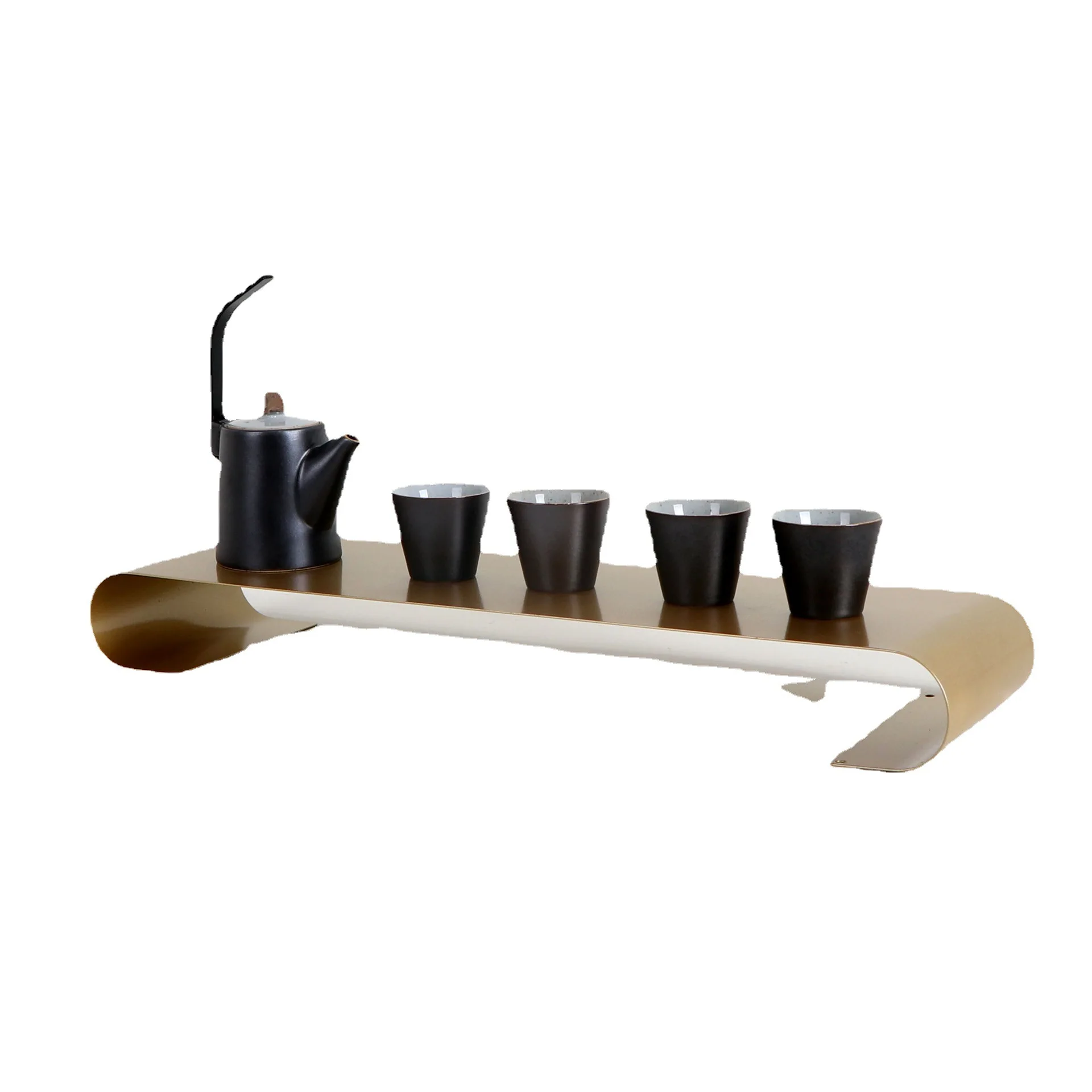 

New Chinese style, metal curved tray, model room, living room, decorative tea tray ornament