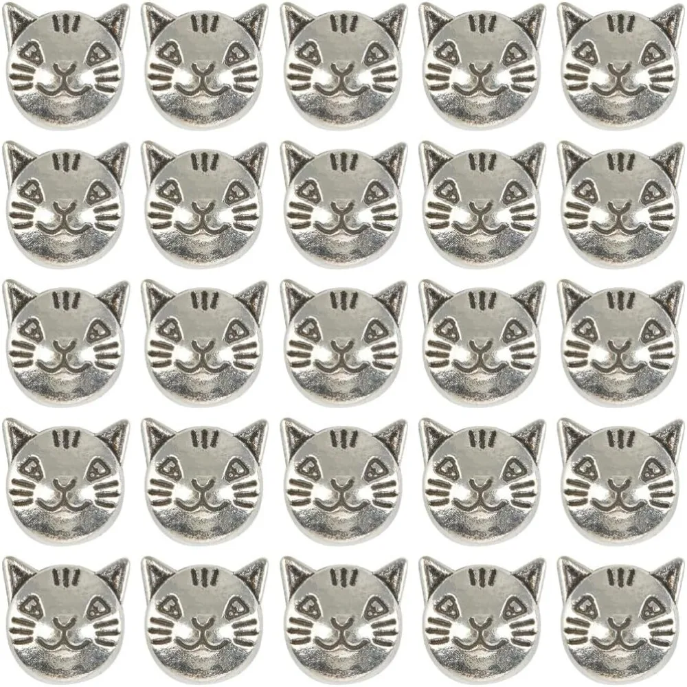 

100 шт., бусины-разделители для кошек, металлические бусины в виде животных, сплав, тибетское античное серебро, маленькие милые домашние котенки, животные, голова, свободный комплект для изготовления