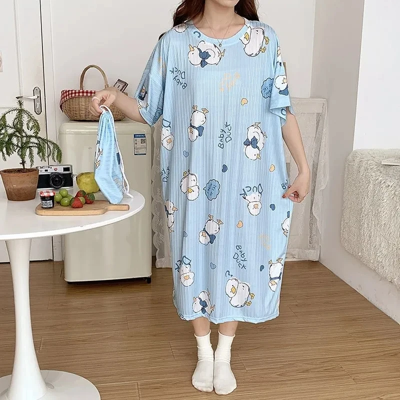 Plus Size 5XL Summer Nightdress Short Sleeve Nightgown Vintage Dress Casual Loose Homewear Lady Comfortable Sleepdress