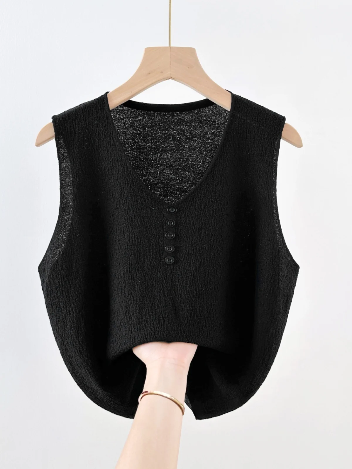 بالإضافة إلى حجم المرأة الحرير الجليد حزام سترة رقيقة الصيف زر حتى Svel أعلى الكورية Sle فضفاضة تناسب V-Ne قاعدة طول منتظم...