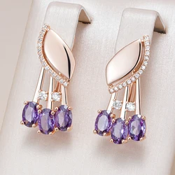 Kinel Hot Shiny Purple Natural Zircon English Earrings For Women Fashion 585 Rose Gold Color Crystal Flower Daily Fine Jewelry