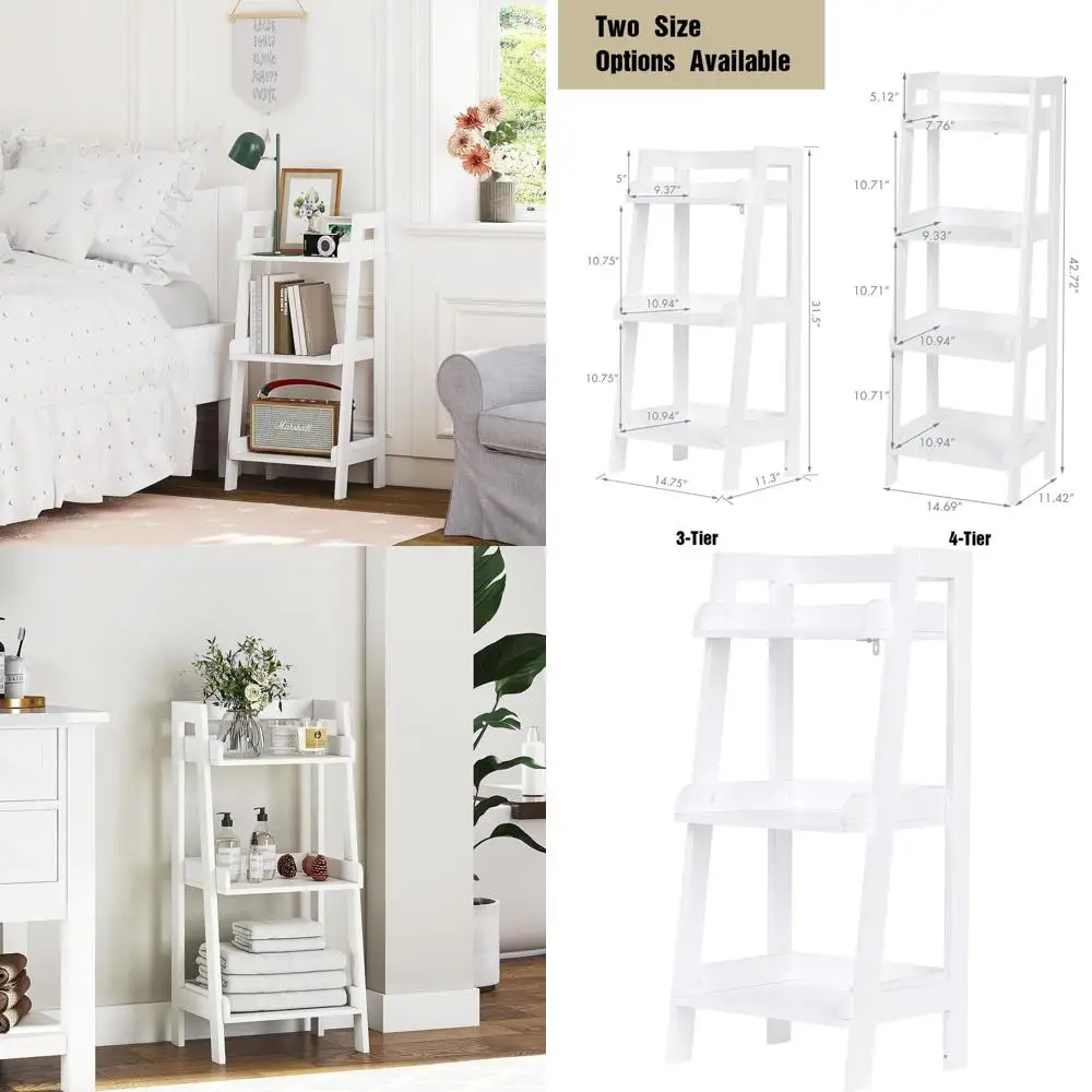 

Трехуровневая открытая деревянная полка-лестница, компактное белое решение для хранения в ванной комнате