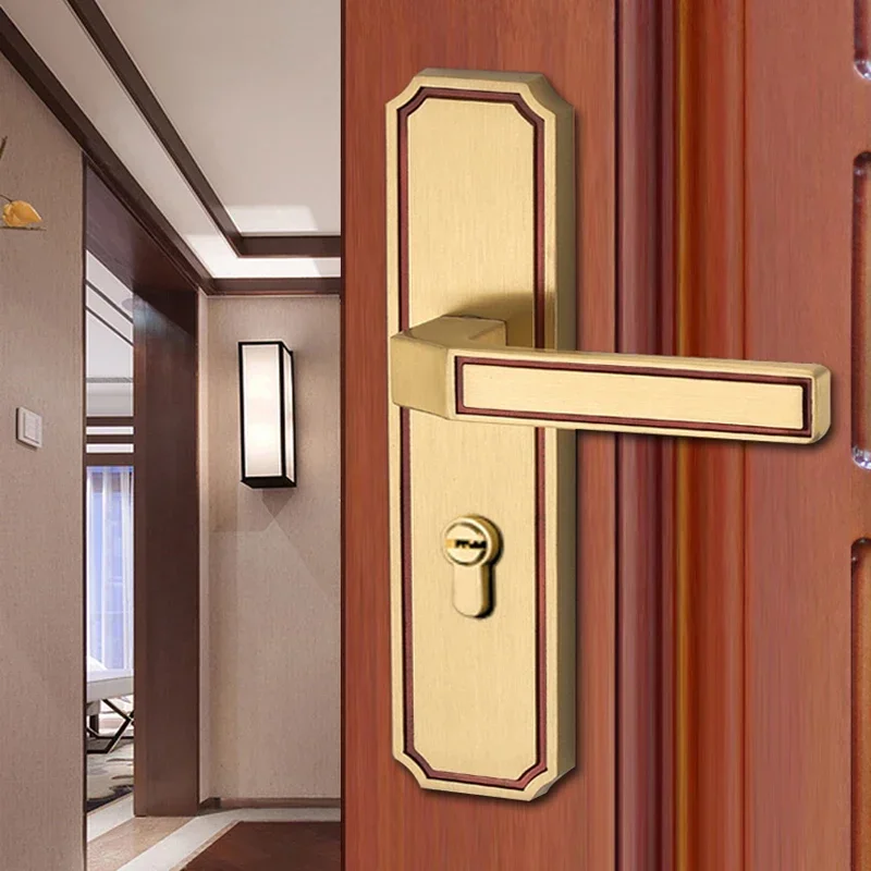 Modern Pure Copper Anti-theft Mechanical Door Locks Interior Bedroom Silent Handle Gate Lock Hotel  Hardware Supplies