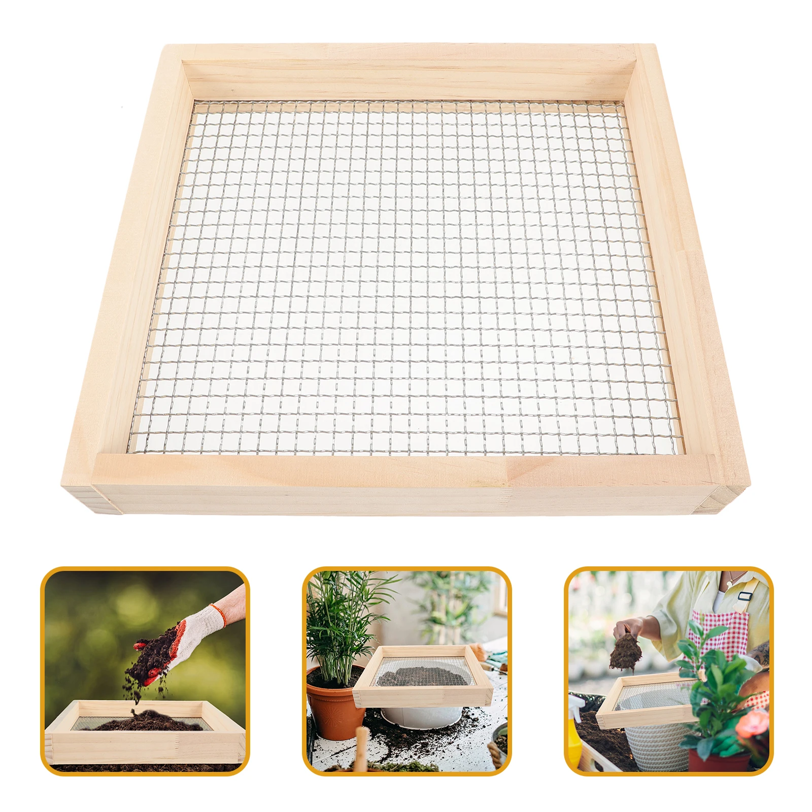 

Wooden Handle Garden Mesh Dirt Rock Leaves Filter Gardening Lightweight Durable Tool Soil Sifting Rock Sifter Garden Sieve Dirt
