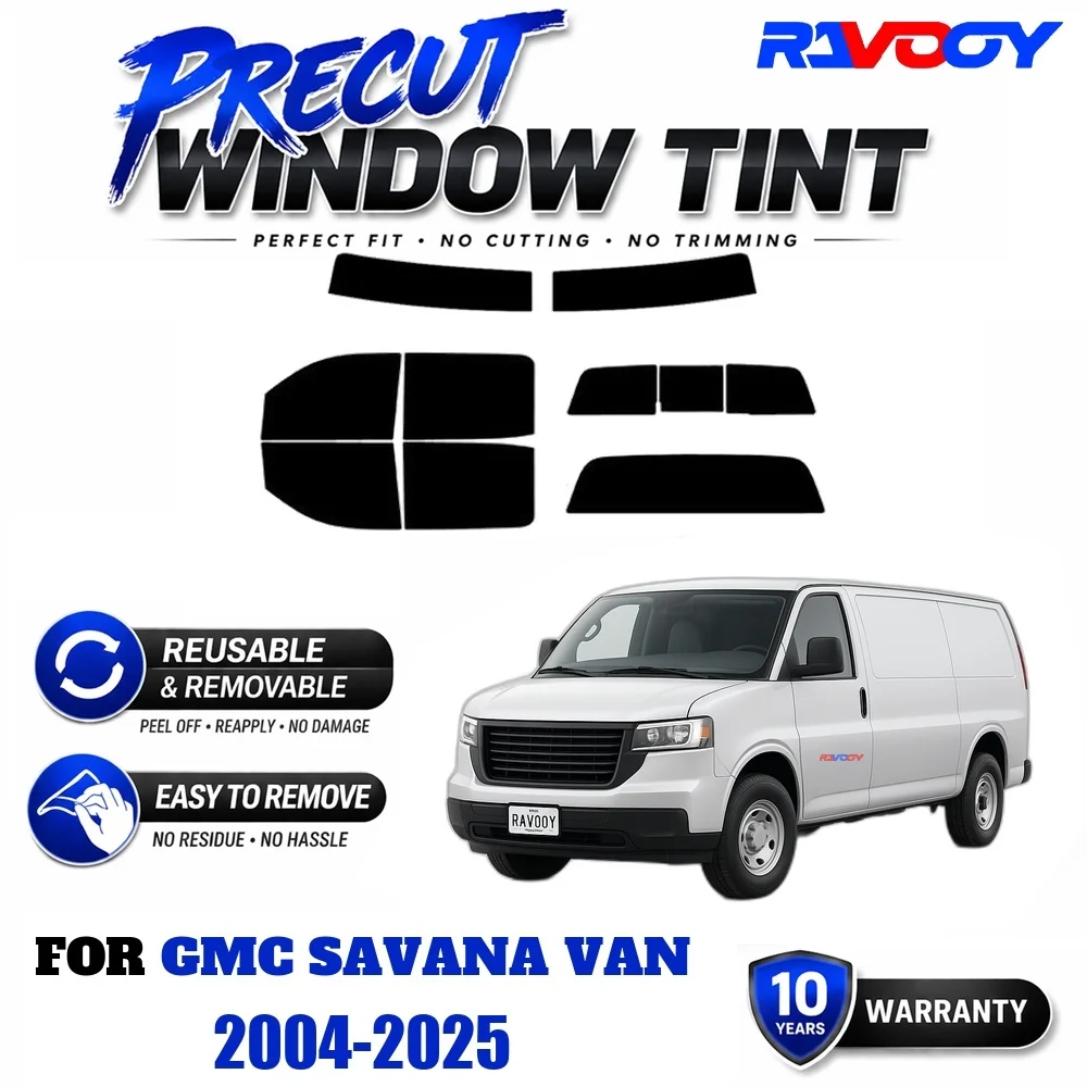 RAVOOY Precut Window Tint, Reusable Removable EPU Film, Custom Fit for Gmc Savana Van 2004-2025, UV Heat Protection