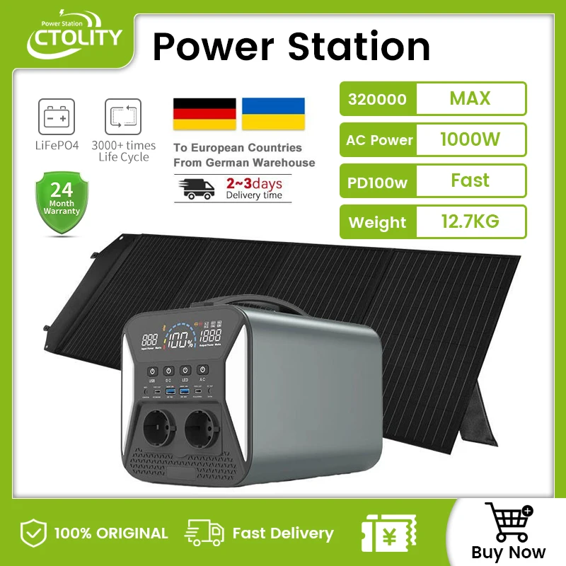 1000w Portable Power Station with 200w Solar Panel for Camping EU Panel Warehouse Shipping Lifepo4 Battery 5000+ Life Cycles