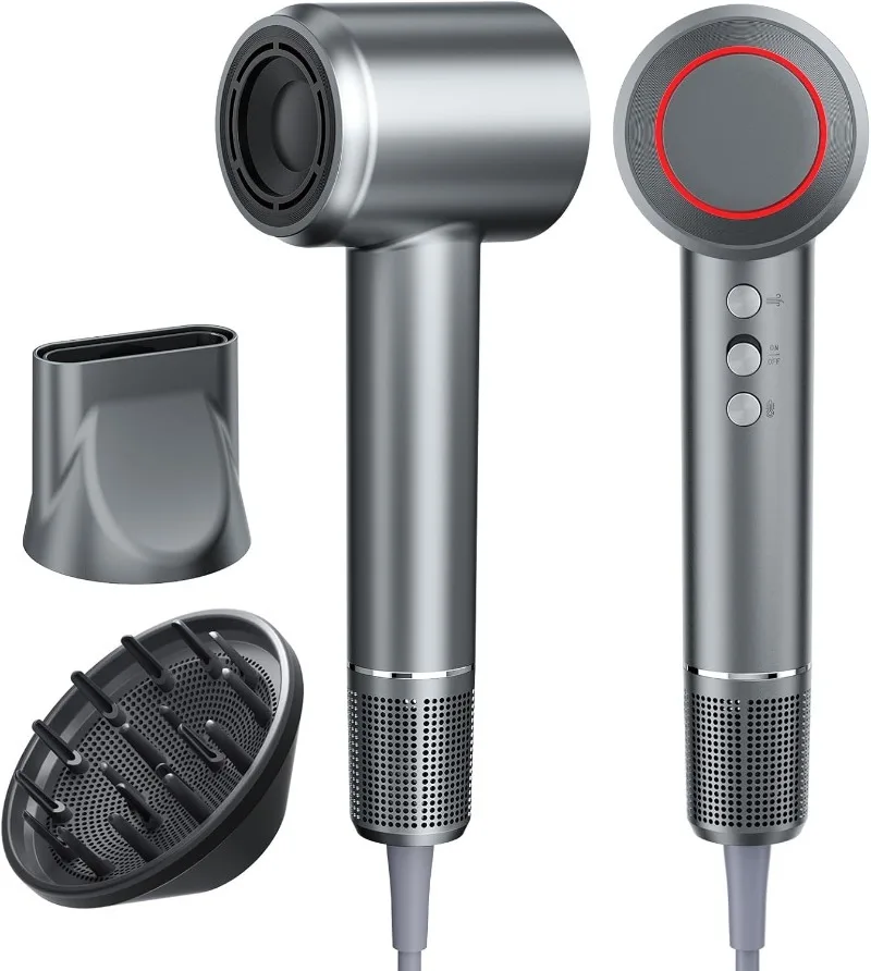 

Фен для волос 2025 года, фен с диффузором — высокоскоростная ионная технология 200 000 об/мин для женщин и мужчин, отрицательные ионы 1200 м и Bru