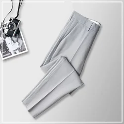 2024 New Summer Fashion Casual Business Minimalist Solid Color High Waisted Belt with Draped and Slim Fitting Cropped Suit Pants