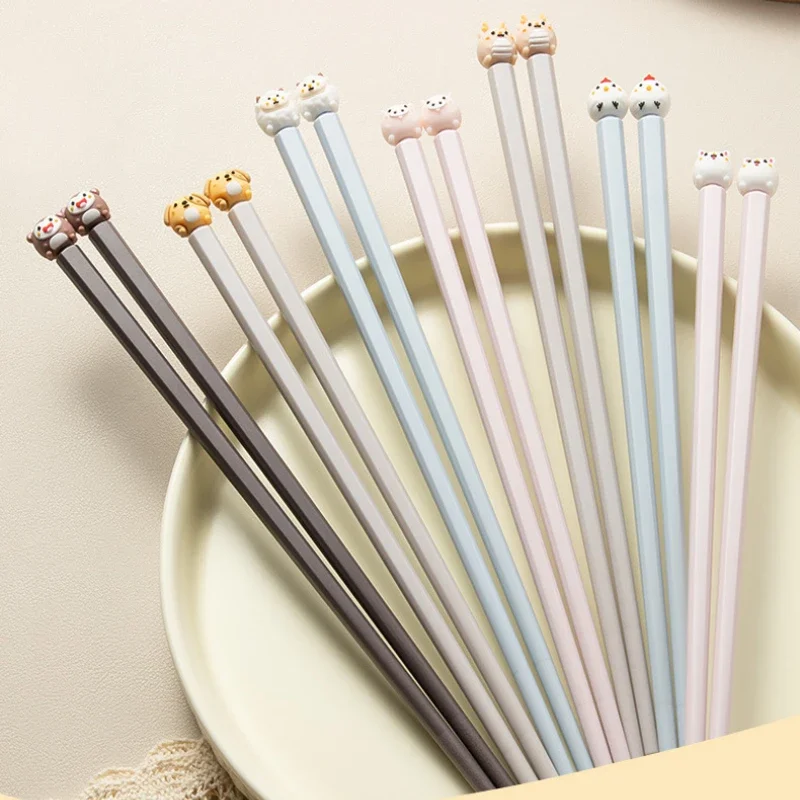 

Cute Cartoon Animal Chopsticks Alloy Household Children's Chopsticks Baby Food Supplement Portable Anti-Slip Chopstick Tableware