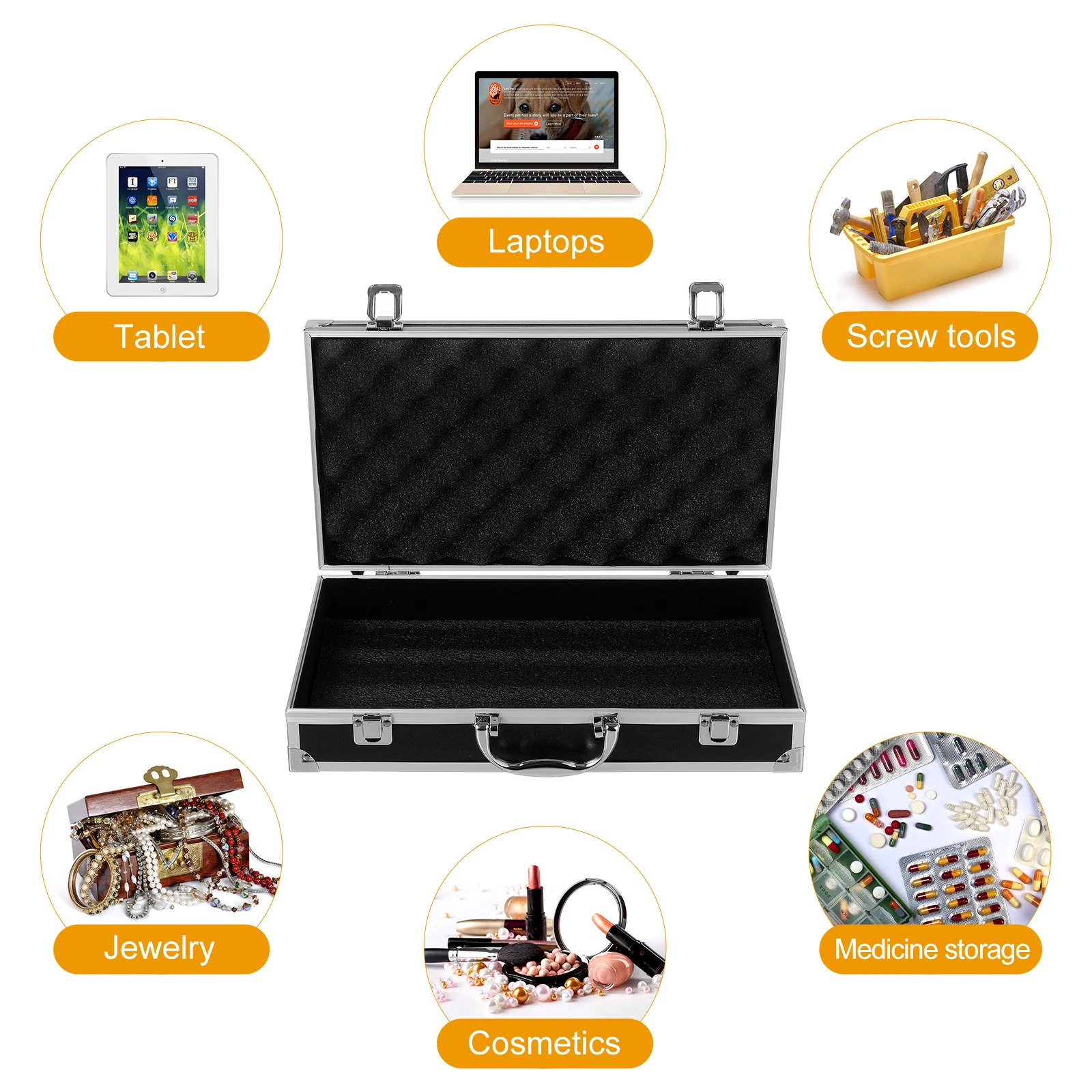 

Portable Tool Case Black 20 Medicine Storage Aluminum Case Rectangle Large Capacity Storage Tools Box Medicine Box