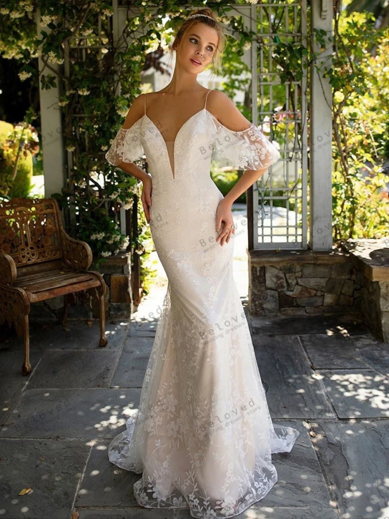 Exquisite Wedding Dresses Gorgeous Bridal Gowns Off The Shoulder Sheath Mermaid Sweep Train Robes Glamorous Vestidos De Novia