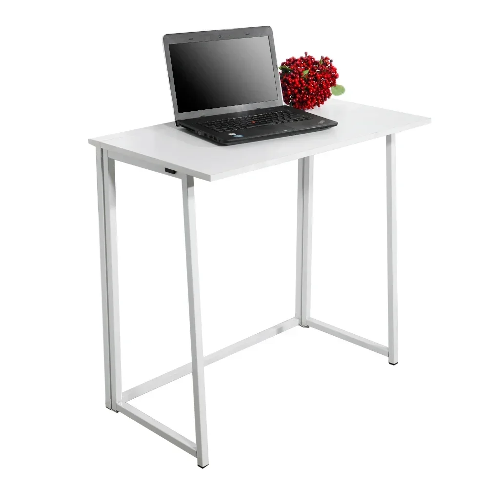 White Collapsible Computer Desk High Quality Space Saving Design for Bedroom Study New Condition Office Furniture
