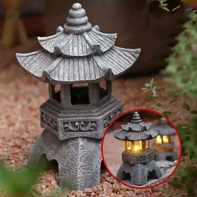 Imagem -02 - Outdoor Solar Powered Led Pagoda Estátua Decoração Jardim Japonês Lanterna Zen Luz Flickering