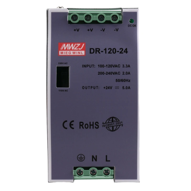 DR-120-24 120W Industrial Grade Rail Power Supply 24V5A Switching Power Supply Rail Mounting Switching Power Supply