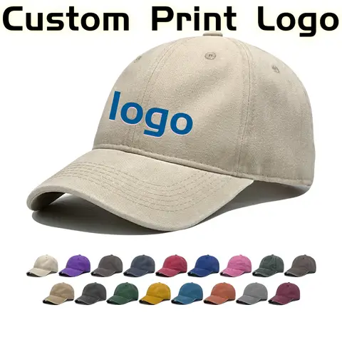 Customized Printed Logo Men Pure Cotton Washed Soft Top Solid Color Duck Tongue Hats Women Sunshade Sun Protection Baseball Caps