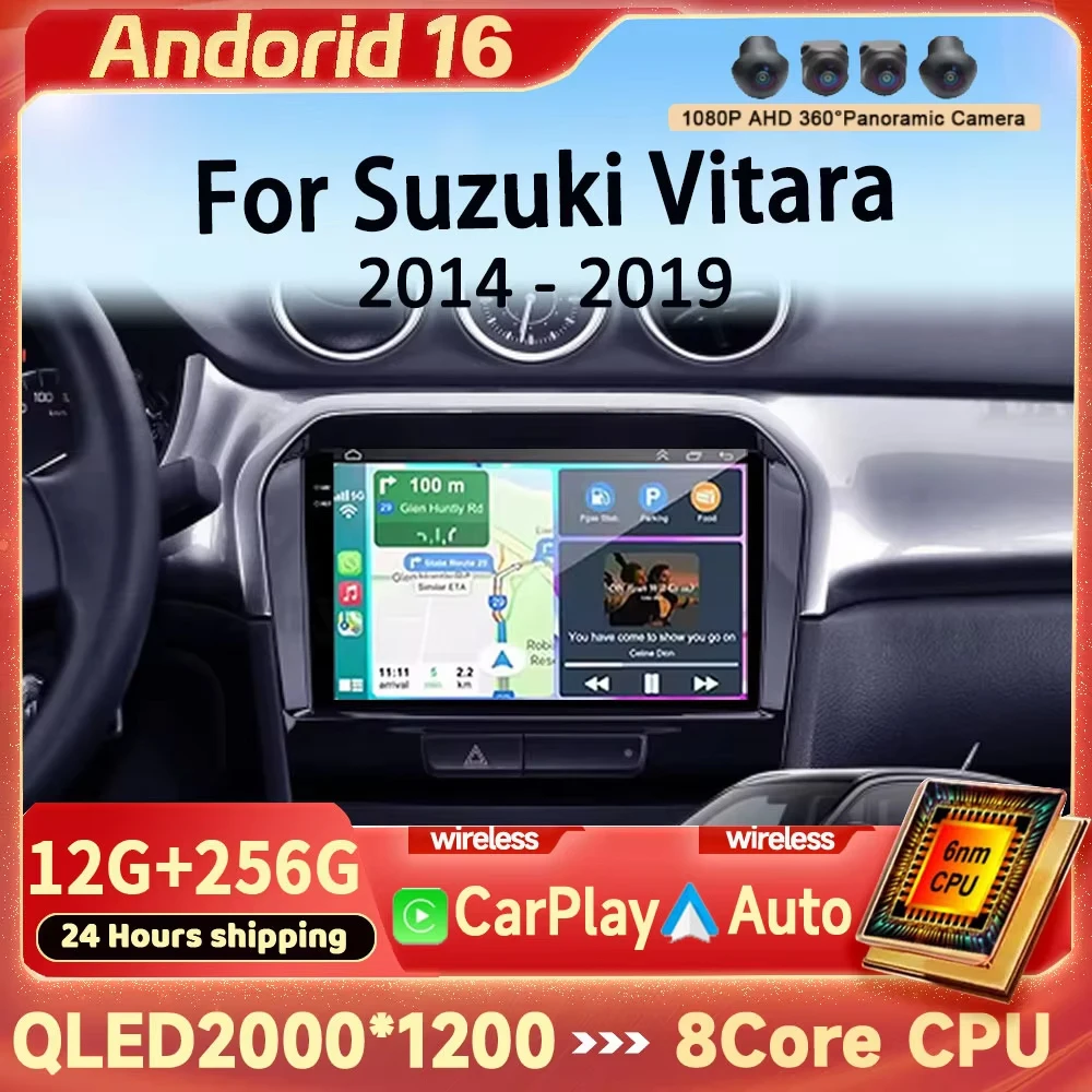 Android 16 Carplay Car Radio For Suzuki Vitara 2014 - 2019 Navigation GPS Multimedia Player stereo wifi+4G Auto DSP BT 360Camer