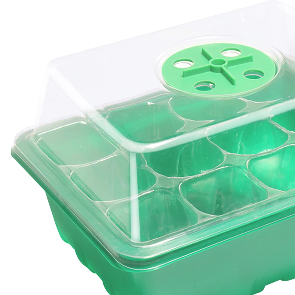 صينية بداية البذور ذات 12 فتحة مع قبة رطوبة للنباتات العصارية (أخضر) #5