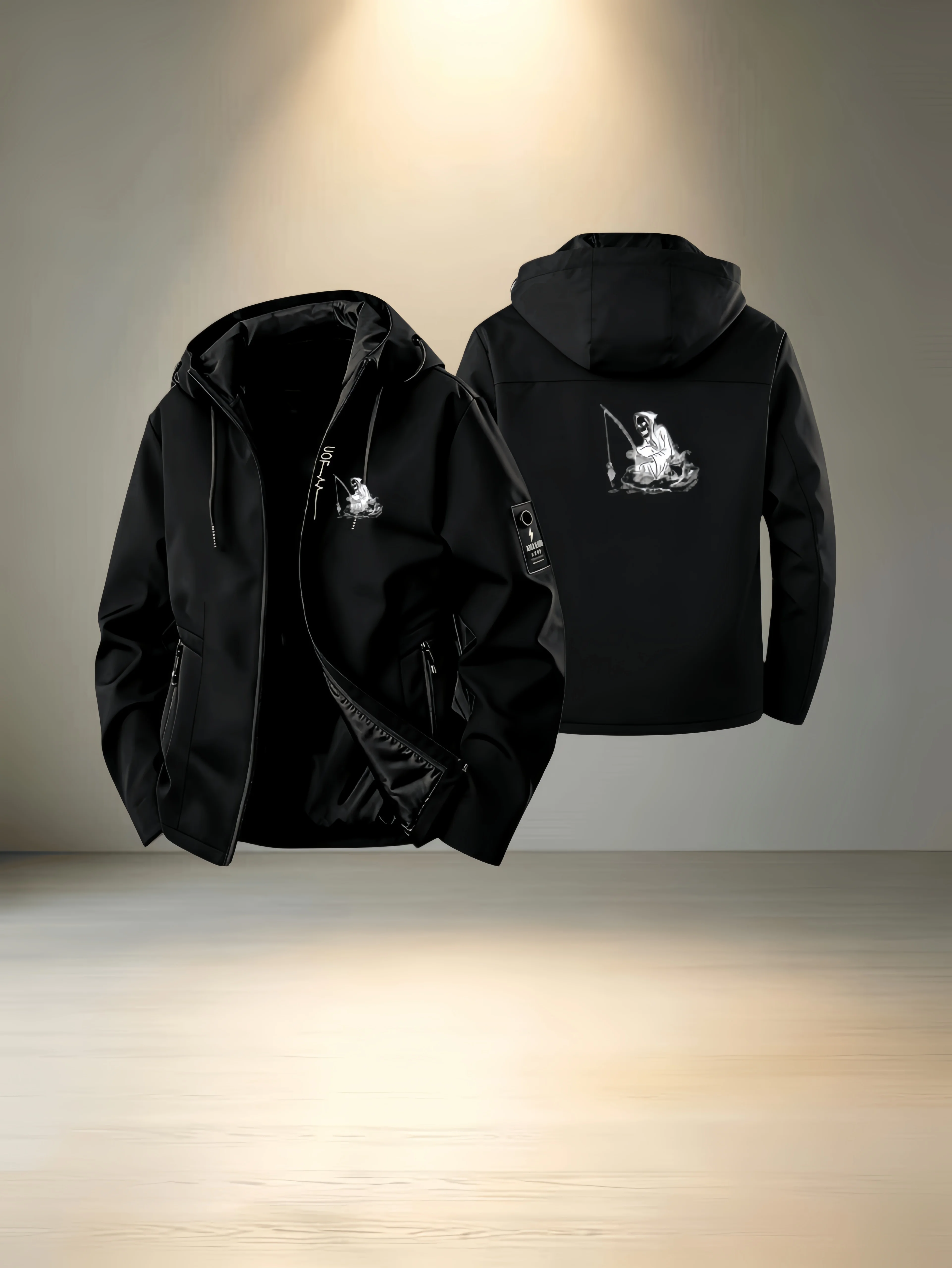 Men's City Style Jacket - Zipper Hood Design, With Zipper Pocket, Adjustable Rope Hood Length, Durable Material
