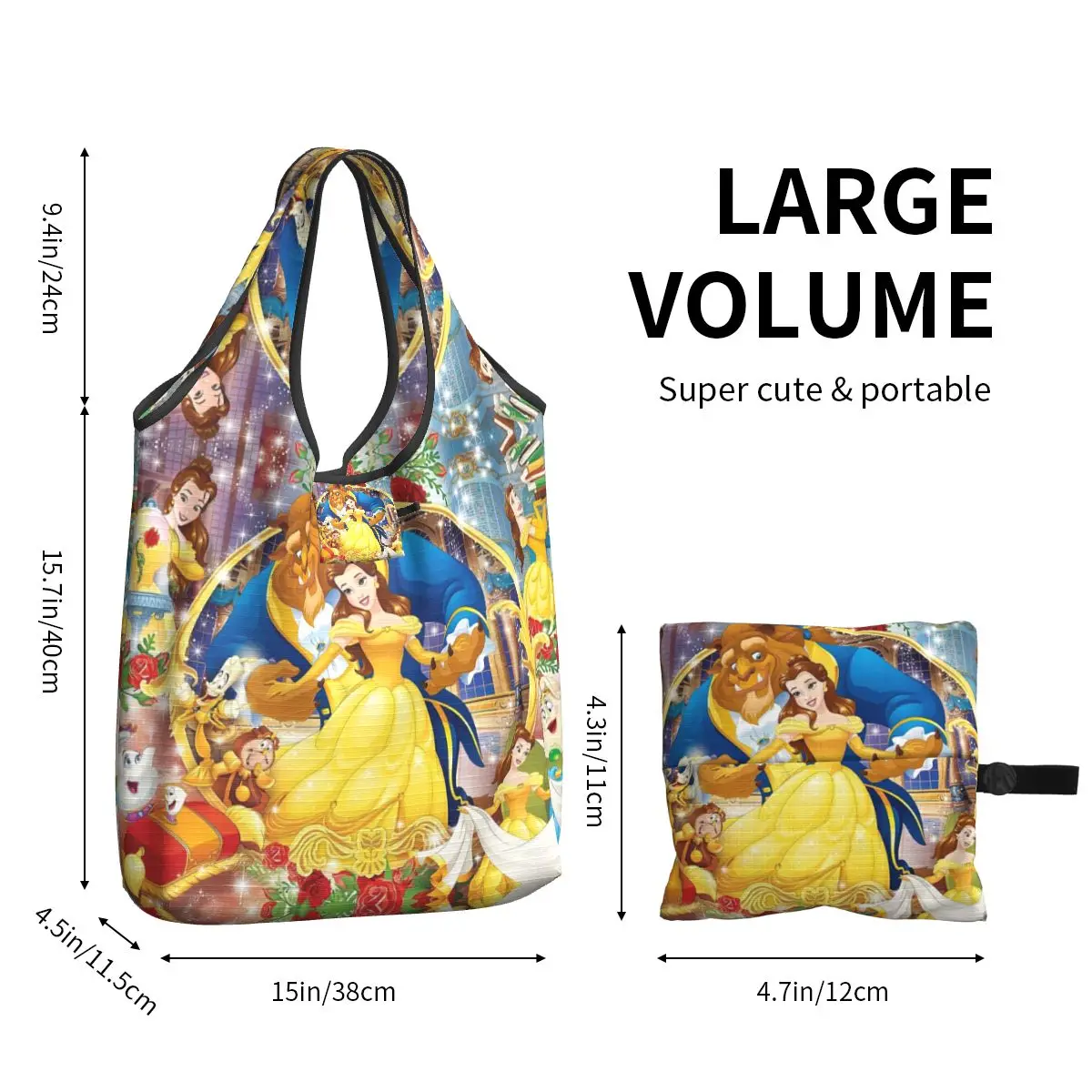 Moda stampata bellezza e la bestia Shopping Tote Bags portatile Shopper spalla romantica fantasia canzone e film di danza borsa